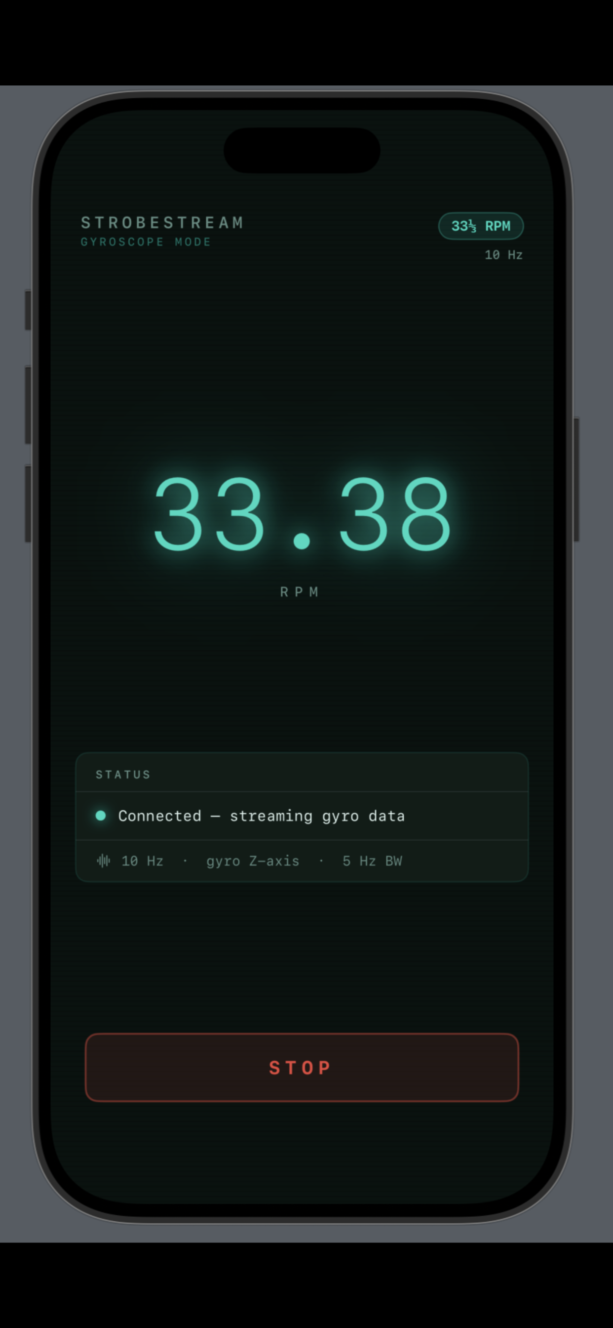 StrobeCaptureGyro — start screen